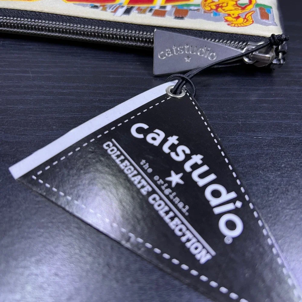 NWT Catstudio USC Trojans Collegiate Zipper Pouch Woven Canvas Makeup Bag Cream